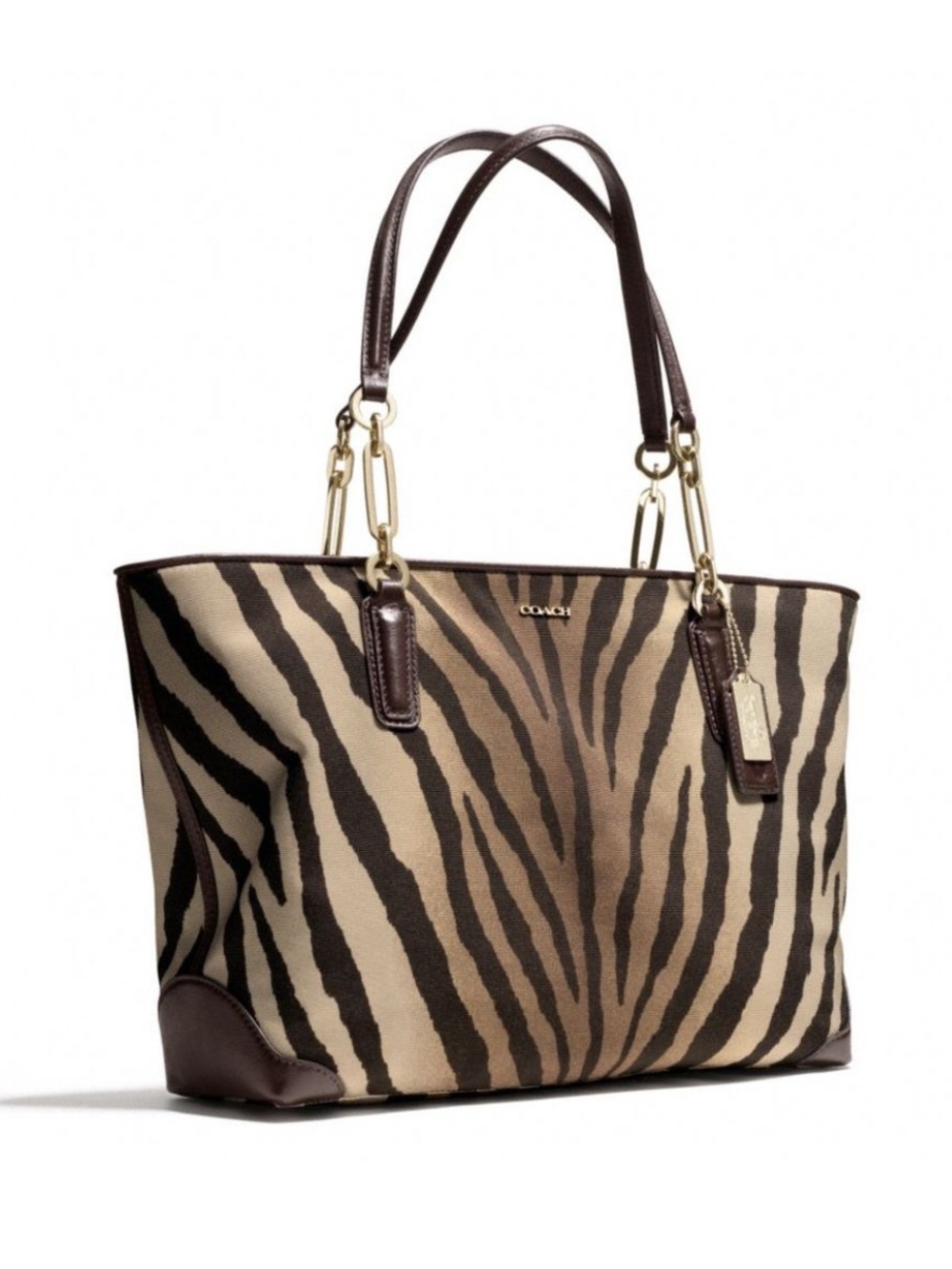 Coach Zebra Print Madison Eastwest Canvas Tote Brown Tan Taupe NWOT